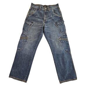 Sean John Jeans Men’s 32x32 Blue Y2K Hip Hop Baggy Wide Leg Denim Zip Pockets